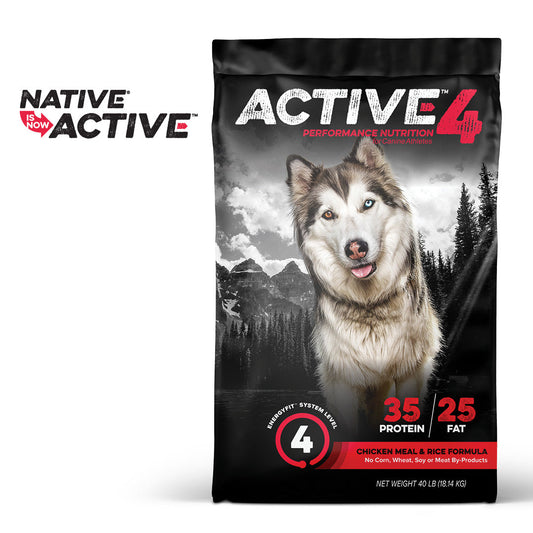 Active Level 4 performance dog food bag, front