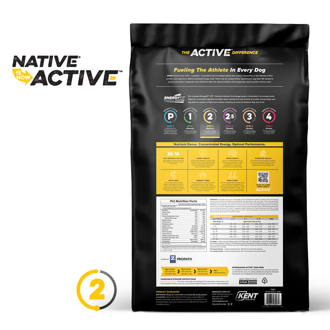 Active Level 2 dog food bag, back