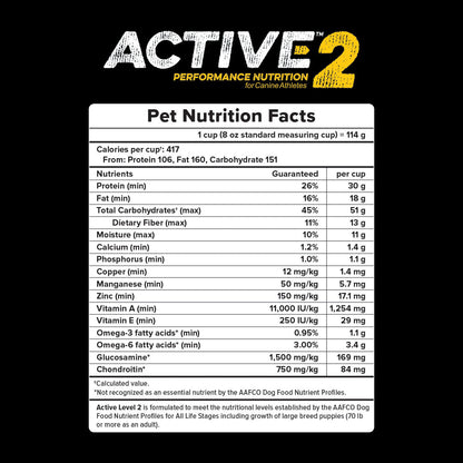 Active Level 2 pet nutrition facts and guaranteed analysis