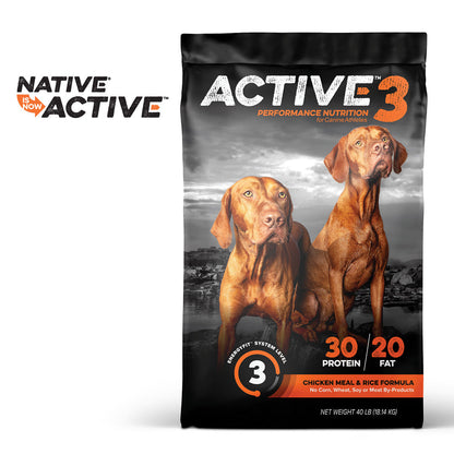 Active Level 3 performance dog food bag, front